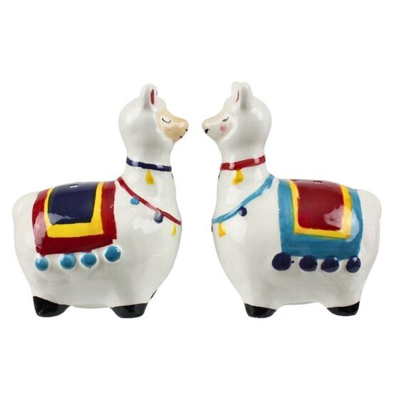 Source Unknown Other - Peruvian Llamas Salt and Pepper Shakers Ceramic Cottagecore Kitsch Colorful